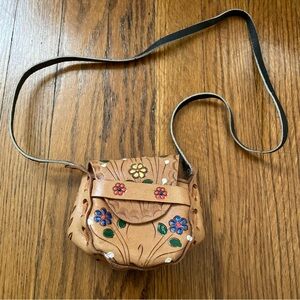 Vintage Floral Embellished Leather Mini Crossbody Purse
